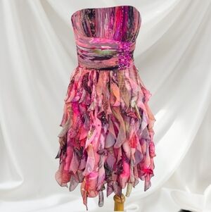 Cache Vintage Studded Ruffle Strapless  Short Formal Dress Size 2